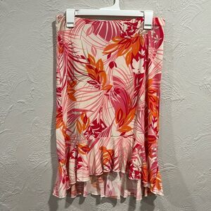 The limited Y2K retro pink and orange floral midi skirt size medium